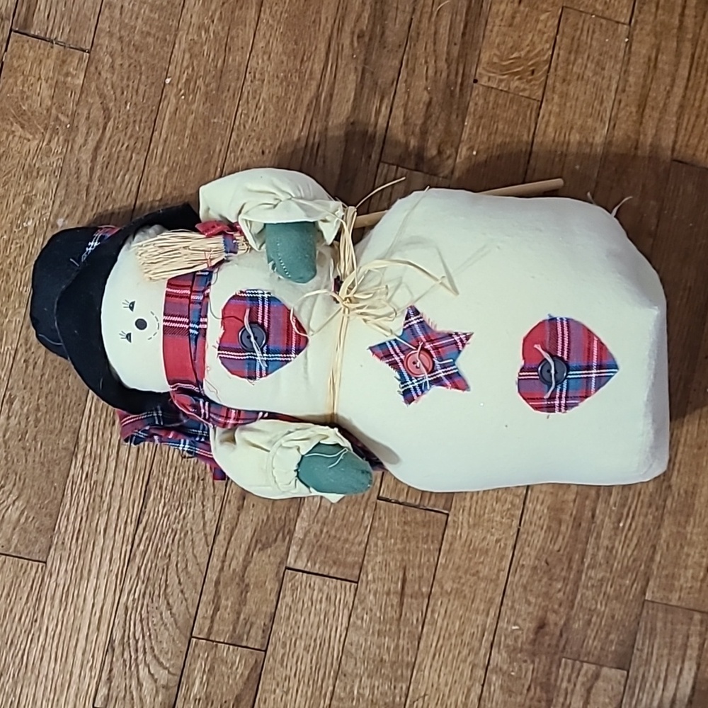 vintage‎ Plush Standing Snowman Plaid scarf HOLIDAY DECOR